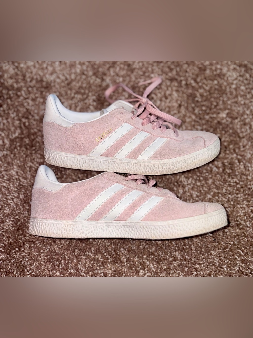 Adidas Pink Suede Gazelle Sneakers with White Stripes